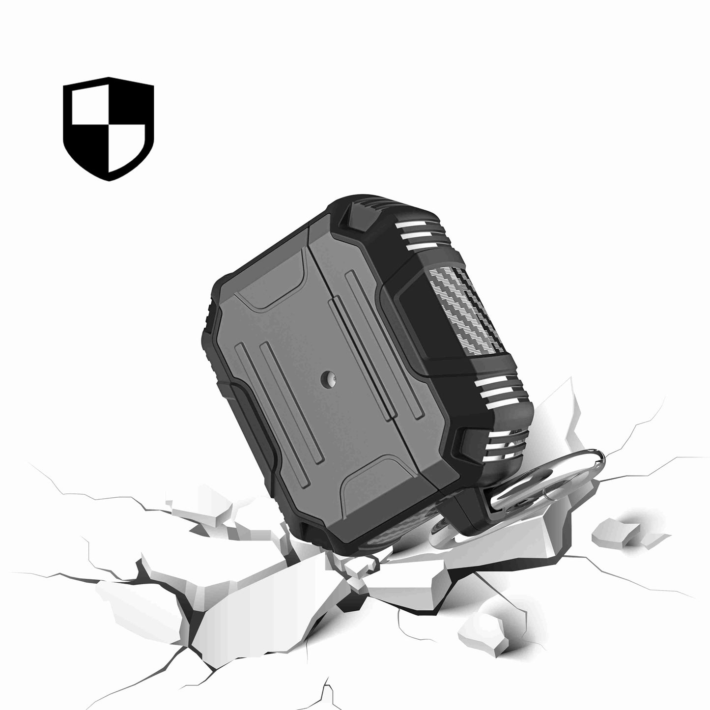 For Airpods Pro 3 (2025) Full-Body Rugged ShockProof Hybrid With Metal Hook Carabiner Heavy Duty Armor Carbon Fiber Case Cover