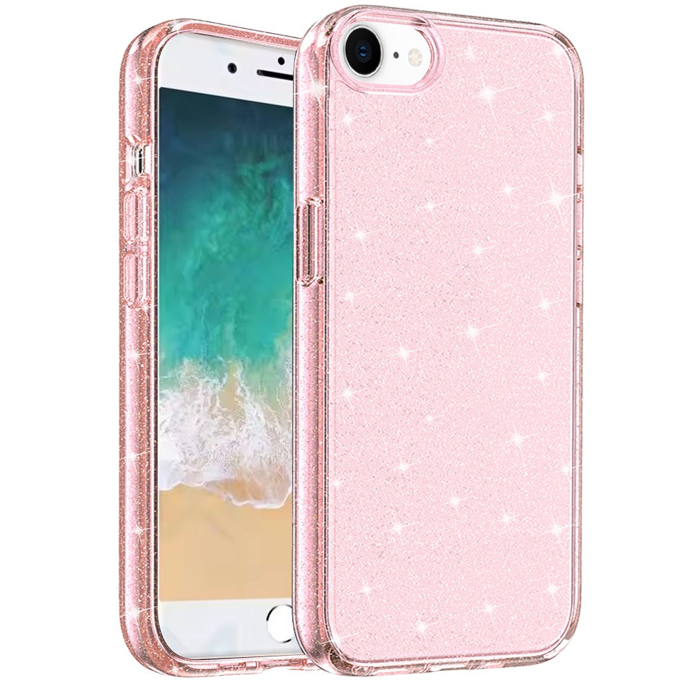 For Apple iPhone 16e Transparent Glitter Shiny Sparkle Bling TPU Rubber Hard Back Hybrid Frame Shockproof Case Cover