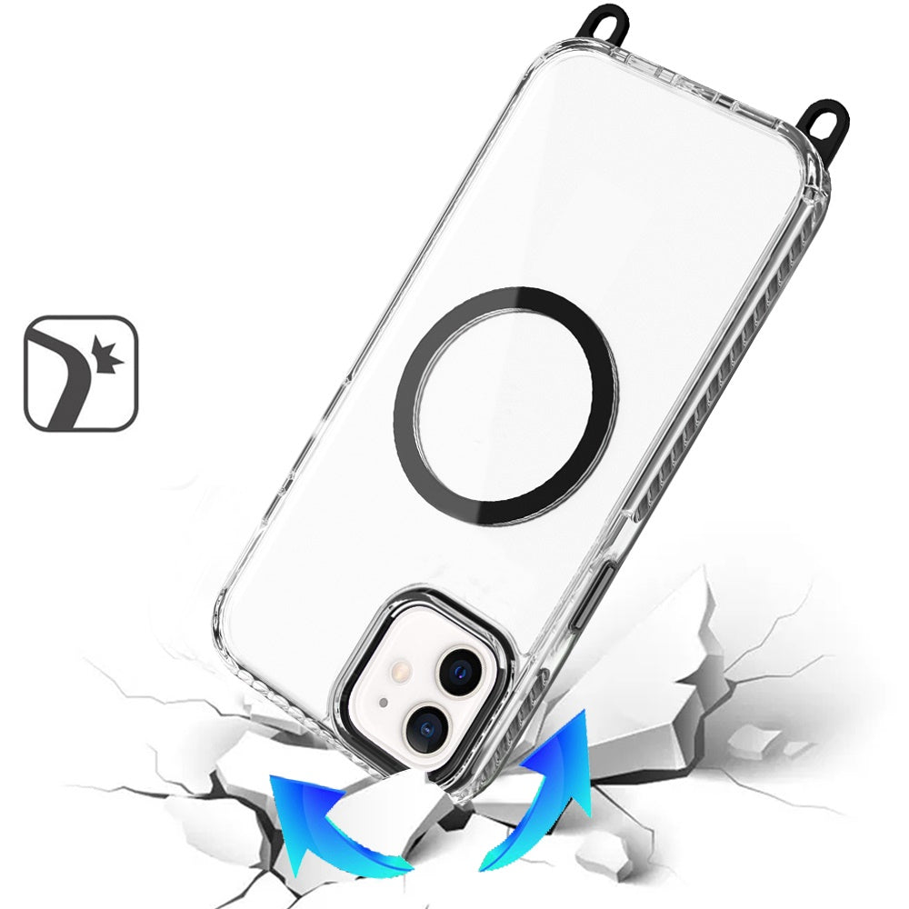 For Samsung Galaxy S25 /S24 Clear Magnetic Frame PC Back Shockproof Protective Case with Detachable Lanyard Strap, Compatible with MagSafe Case Cover