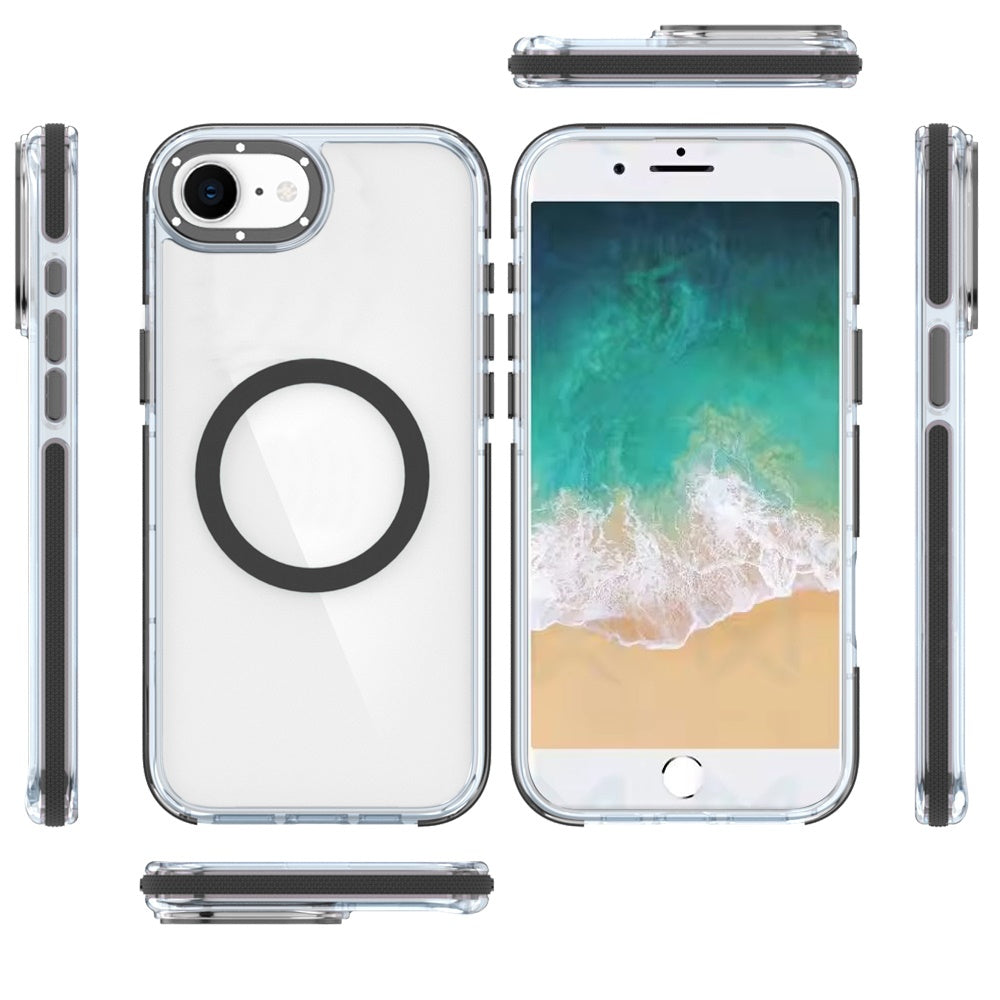 For Apple iPhone 16e Transparent Back with Colorful Frame, Strong Magnetic Circle, MagSafe Compatible, Slim Shockproof Protection Case Cover