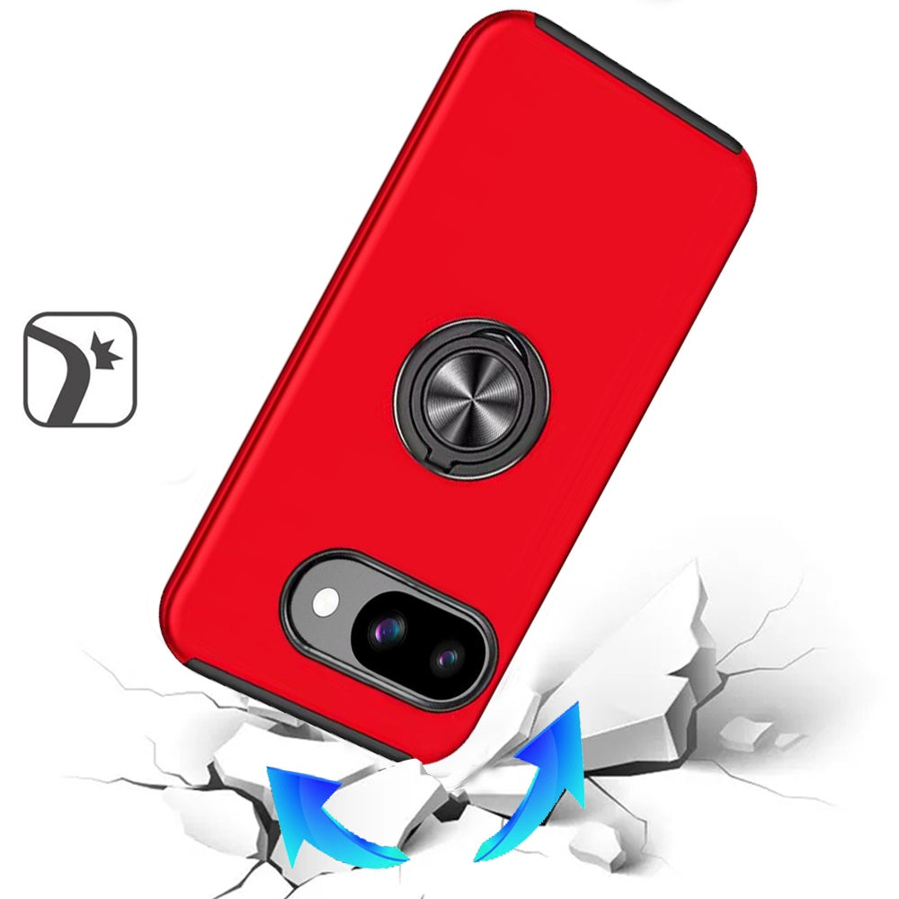 For Google Pixel 9A Hybrid 360 Degree Rotatable Metal Invisible Ring Stand Holder Slim Fit Magnetic Car Mount Shockproof Case Cover