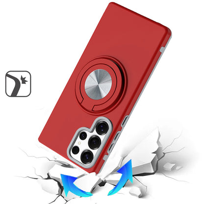 For Samsung Galaxy A17 5G Metal Matte Hybrid with Invisible Rotational Ring Stand, Car Mount Friendly, Military Grade Slim Fit Sturdy Case Cover Red