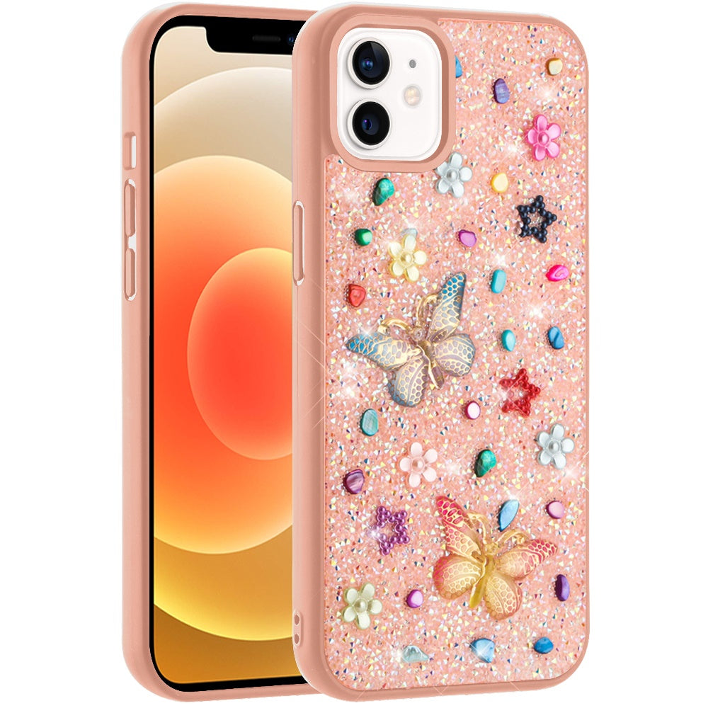 For Apple iPhone 16 Plus (6.7") Diamond Butterfly 3D Glitter Bling Design, Slim Hybrid Sparkle Protective Cover TPU for Women Girls Case Cover