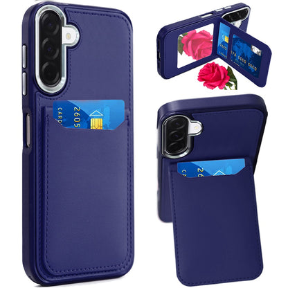 For Samsung Galaxy A17 5G PU Leather Wallet Cover with Credit Card Holder, Kickstand & Mirror Inside Slim Fit TPU & PC Hybrid Design Case Cover