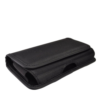 For Apple iPhone 16 Plus (6.7") Pouch Case Universal Horizontal Canvas with Belt Clip Loop Holster Military Grade Cell Phone Holder Cover [Black]