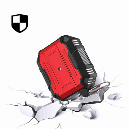 For Airpods Pro 3 (2025) Full-Body Rugged ShockProof Hybrid With Metal Hook Carabiner Heavy Duty Armor Carbon Fiber Case Cover