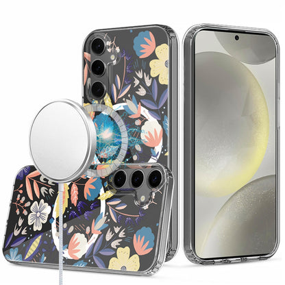 For Samsung Galaxy S25+ /S25 Plus /S24+ Plus Hybrid Flower Design Stylish Fashion Case, MagSafe Compatible, Thick Shockproof Hard PC Case Cover