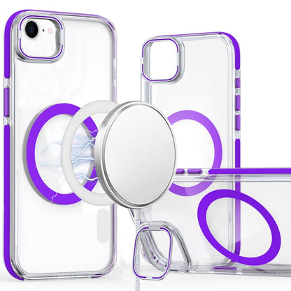 For Apple iPhone 16e Hybrid Clear Back Case with Invisible Camera Bracket Stand, MagSafe Magnetic Circle, Shockproof Color Frame Case Cover