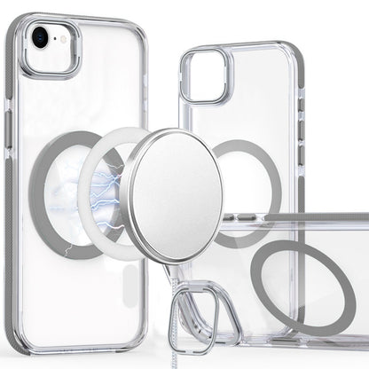 For Apple iPhone 16e Hybrid Clear Back Case with Invisible Camera Bracket Stand, MagSafe Magnetic Circle, Shockproof Color Frame Case Cover