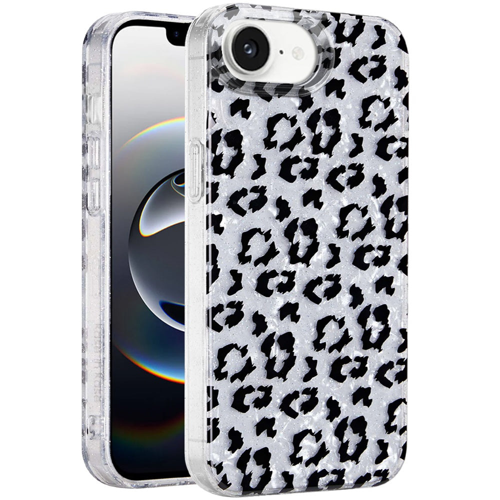 For Apple iPhone 16e Glitter Leopard, Fashion Design Animal Skin Print Slim IMD TPU Dual Layer Shockproof Protective Case Cover