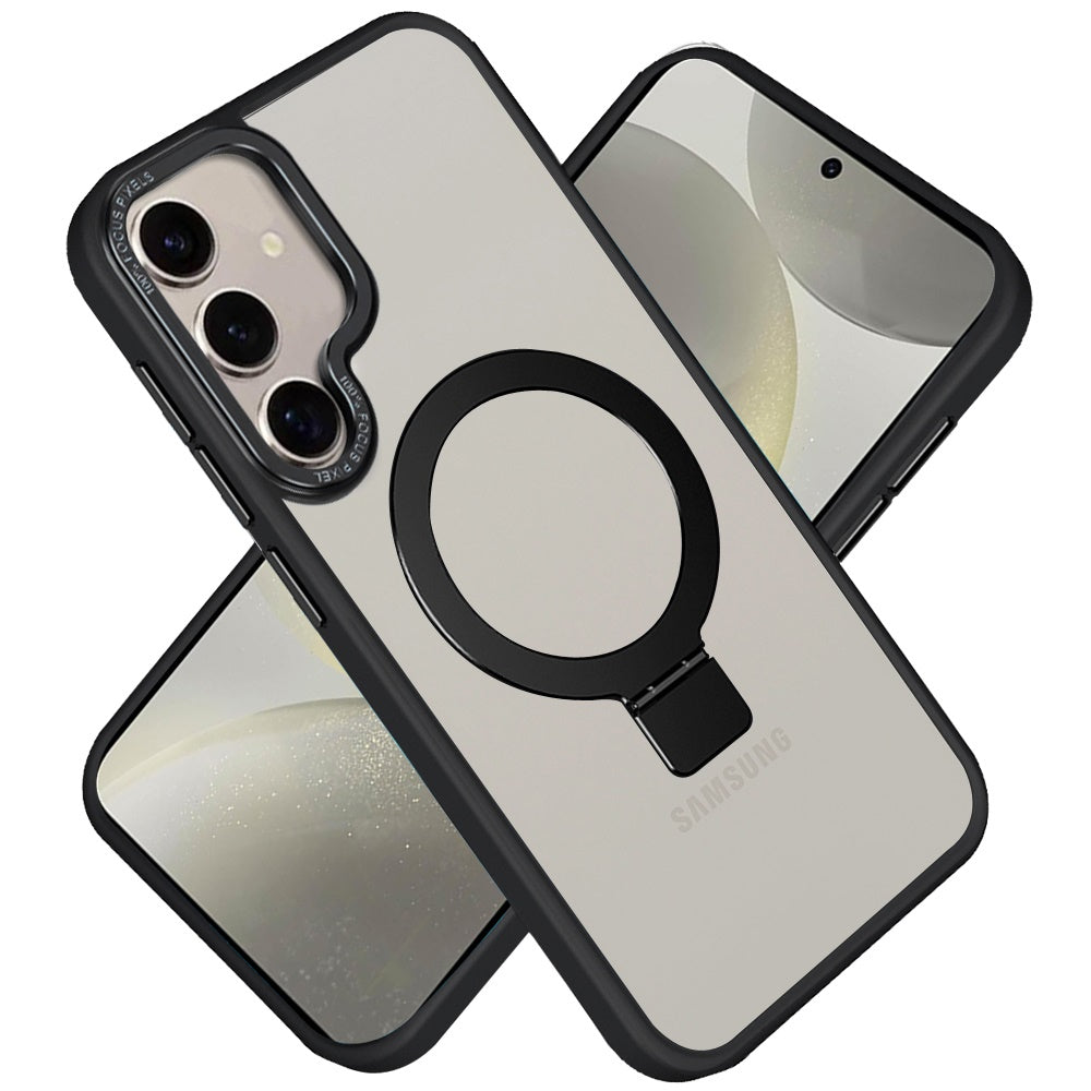 For Samsung Galaxy S25 Fan Edition /Galaxy S25 FE Magnetic Metal Matte Built-in Compatible with MagSafe Kickstand Hybrid Shock Armor TPU Case Cover Black