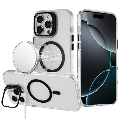 For Apple iPhone 16 Pro Max Transparent Hybrid Magnetic Circle with Camera Lens Kickstand, Shockproof Slim TPU PC Case Cover