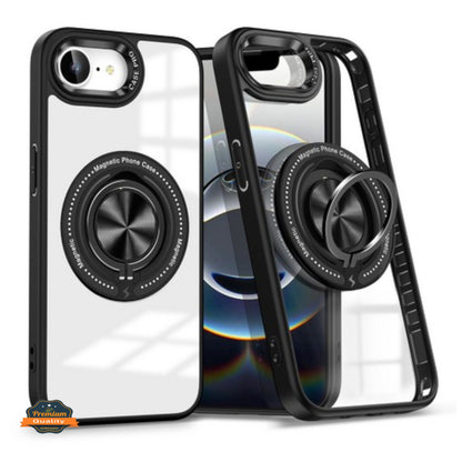 For Apple iPhone 16e /iPhone SE4 Clear Transparent Back Hybrid with Rotating Ring Stand, MagSafe Compatible Shockproof Slim TPU PC Case Cover