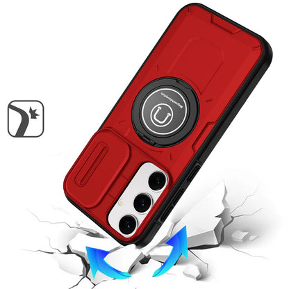 For Apple iPhone 11 Pro Max Build in Invisible Magnetic Ring Stand with Slide Camera Protector, fit Magnetic Car Mount [Compatible with MagSafe] Case Cover Red