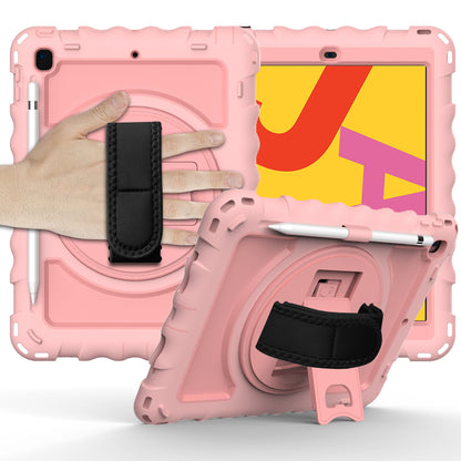 For Hybrid 3in1 Armor Rugged with Built-in Kickstand 360° Rotatable Stand & Shoulder Hand Strap Corner Shockproof Rose Gold Tablet Case Cover