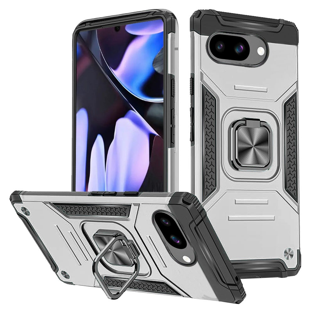 For Google Pixel 9A Armor Hybrid Magnetic Stand with Ring Holder Kickstand Shockproof Heavy-Duty Durable Rugged TPU Dual Layer Case Cover