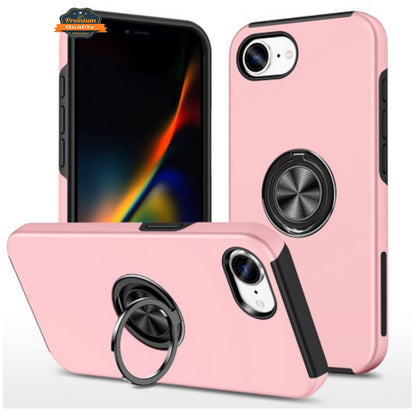 For Apple iPhone 16e /iPhone SE4 Military Grade Hybrid Case with Flat Metal Ring 360° Rotation Kickstand, Slim Fit Back Hard PC Case Cover