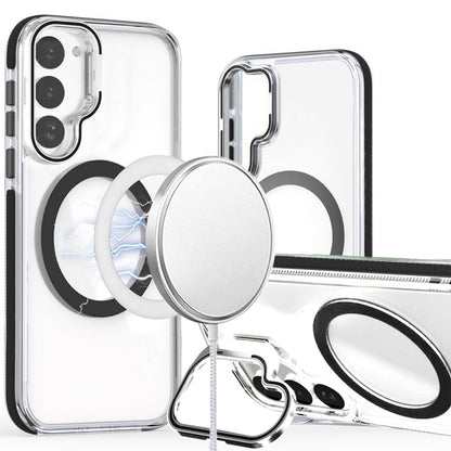 For Samsung Galaxy S21+ Plus Hybrid Clear Invisible Camera Bracket Stand [With Magsafe Magnetic Circle] Shockproof Color Frame Case Cover Black