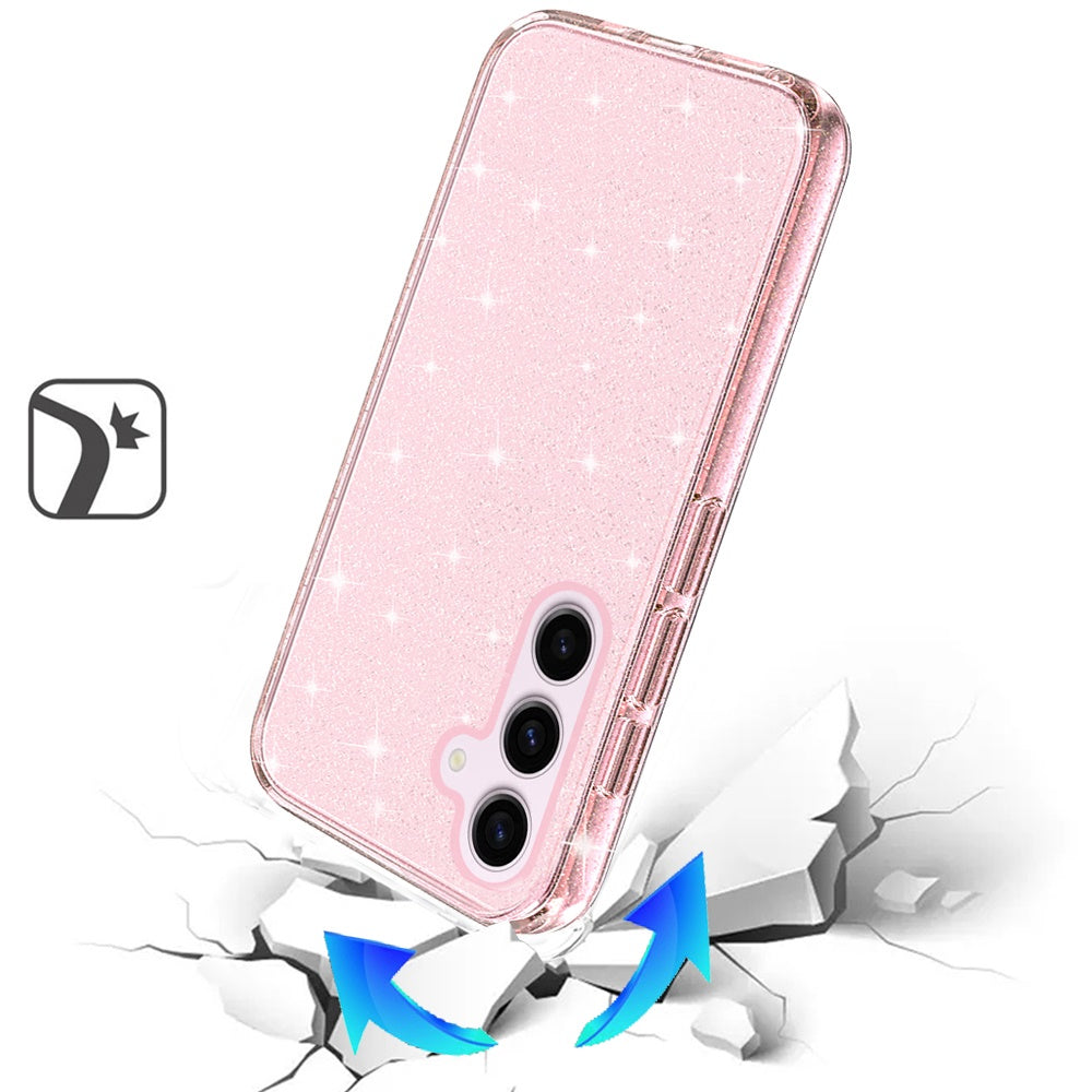 For Samsung Galaxy S25+ /S25 Plus /S24+ Plus Transparent Glitter Shiny Sparkle Bling TPU Rubber Hard Back Hybrid Frame Shockproof Case Cover