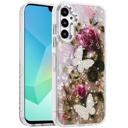 For Samsung Galaxy S25 Fan Edition /Galaxy S25 FE Epoxy Glitter Flowers Bling 3D Butterfly Fashion TPU Hybrid with Shockproof Protection Case Cover