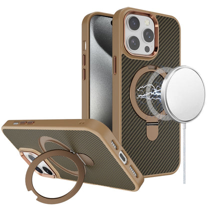 For Apple iPhone 16 Pro (6.3") Hybrid Carbon Fiber Design with MagSafe Compatible [Magnetic Circle], Ring Stand Shockproof Slim TPU Case Cover