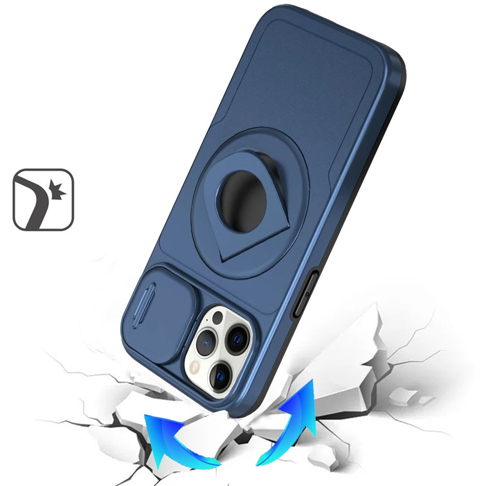 For Samsung Galaxy S21 FE /Fan Edition Full Coverage with Camera Window, Magnetic Circle, Rotatable Ring Stand, MagSafe Compatible, Shockproof Hybrid Protectiv Case Cover Blue