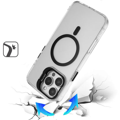For Apple iPhone 16 Pro Max Transparent Hybrid Magnetic Circle with Camera Lens Kickstand, Shockproof Slim TPU PC Case Cover