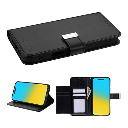 For Leather Wallet Folio Case with Credit Card Slots Pouch Cover for Apple iPhone 16 Pro Max - Black Case Cover Black