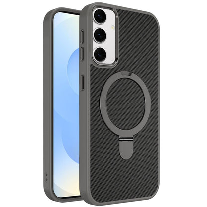 For Samsung Galaxy S25+ /S25 Plus /S24+ Plus Hybrid Carbon Fiber Design with MagSafe Compatible [Magnetic Circle], Ring Stand Shockproof Slim TPU Case Cover
