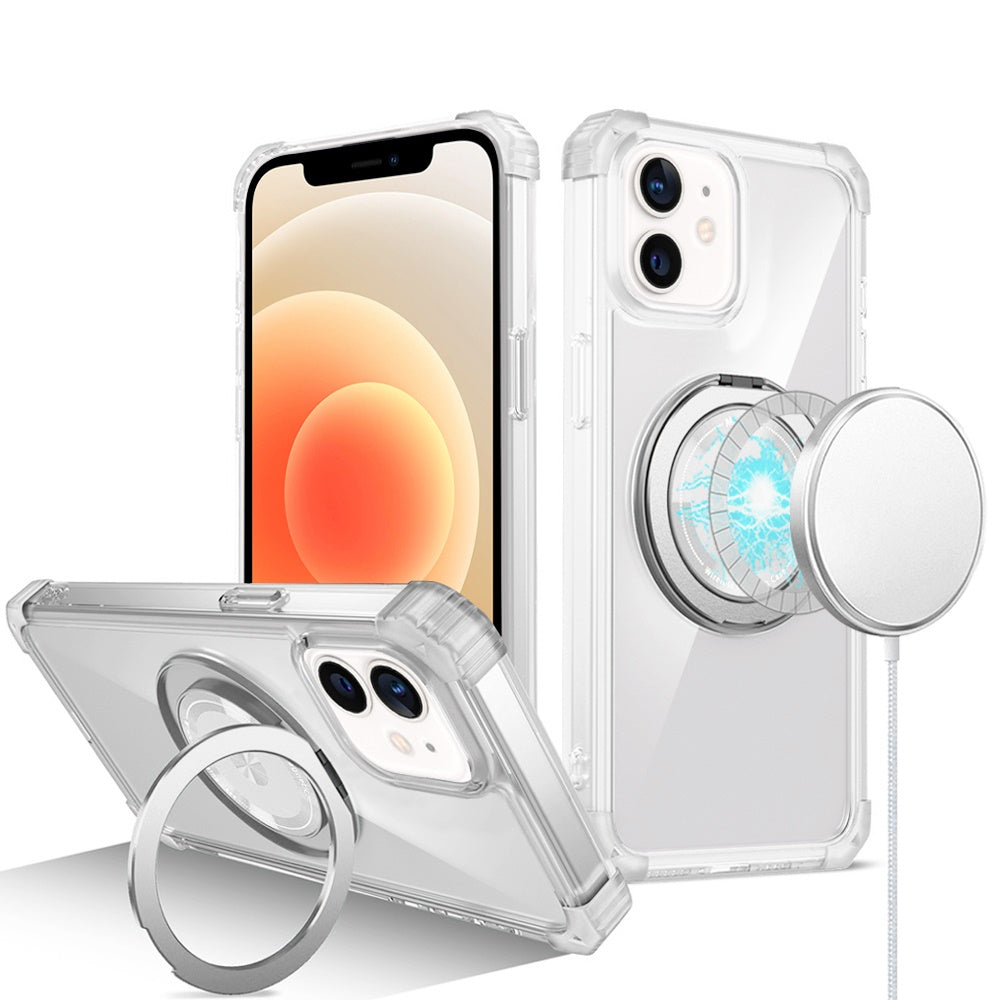 For Apple iPhone 16 (6.1") Magnetic [Compatible with Magsafe] with 360° Rotatable Ring Holder Invisible Stand Transparent Case Cover