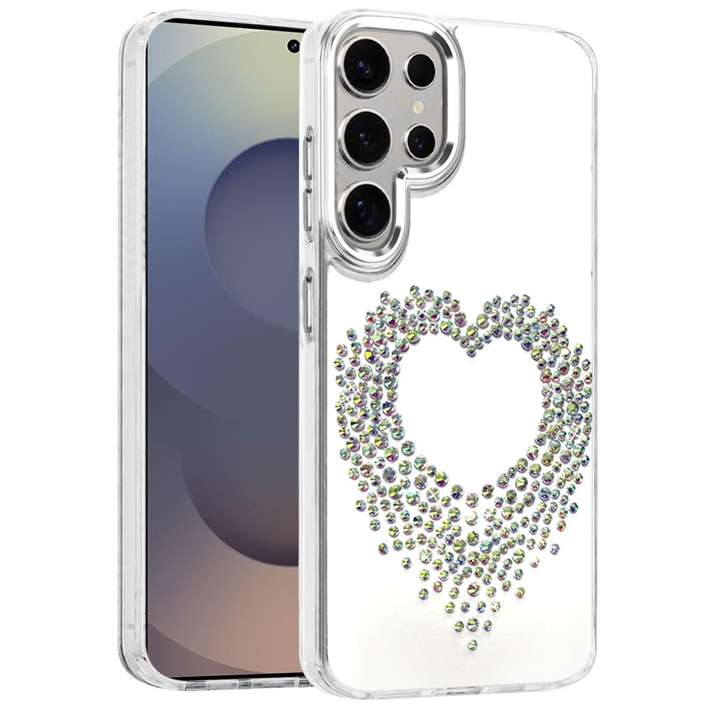 For Samsung Galaxy S25 Fan Edition /Galaxy S25 FE Angel Hearts Bling Glitter Diamond Hybrid TPU Cover, Colorful Frame Shockproof Protective Back Case Cover Silver