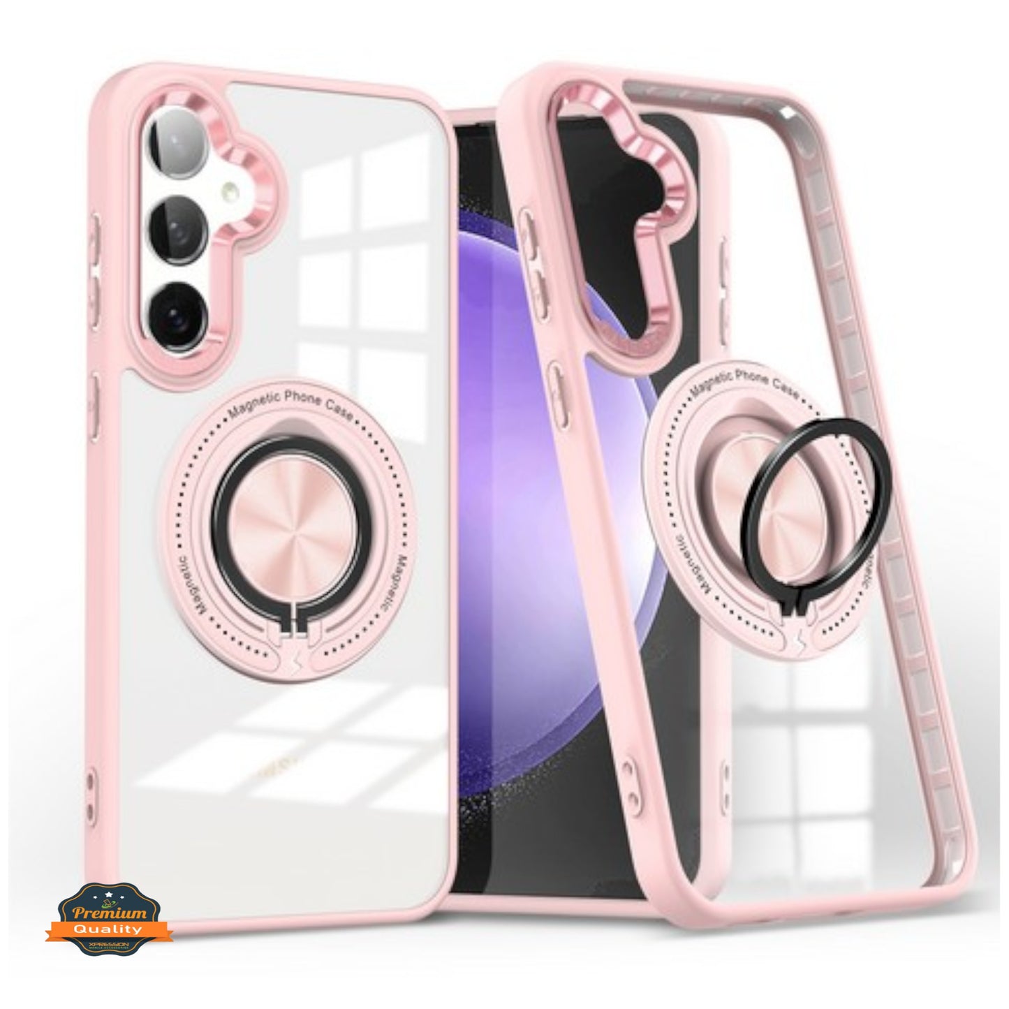 For Samsung Galaxy S25+ S25 Plus /S24+ Clear Transparent Back Hybrid with Rotating Ring Stand, MagSafe Compatible Shockproof Slim TPU PC Case Cover