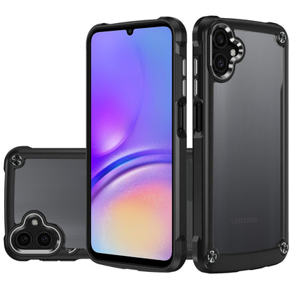For Samsung Galaxy A26 Hybrid Transparent Rubber with Metal Buttons & Camera Edges Hard TPU Corner Frame Bumper Case Cover