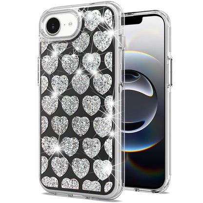 For Apple iPhone 16e Sparkly 3D Design Diamond Shockproof Protective Bling Glitter Rhinestone Hybrid Skin PC & TPU Case Cover