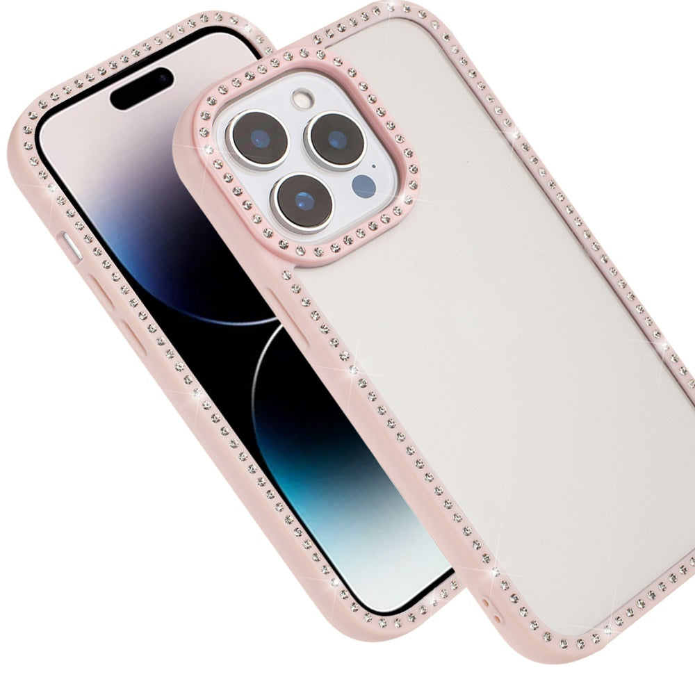For Samsung Galaxy A36 Diamond Full Rhinestone Clear Hybrid Protective, Sparkly Bling Transparent Shockproof Bumper All Around Case Cover Light Pink