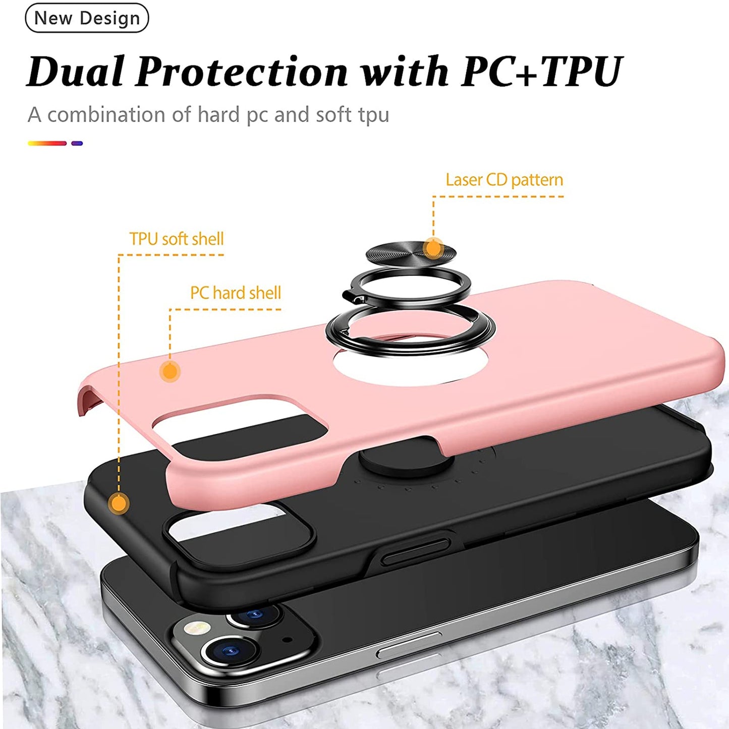 For Gabb Phone 4 Pro Military Grade Hybrid Case with Flat Metal Ring 360° Rotation Kickstand, Slim Fit Back Hard PC Case Cover Pink