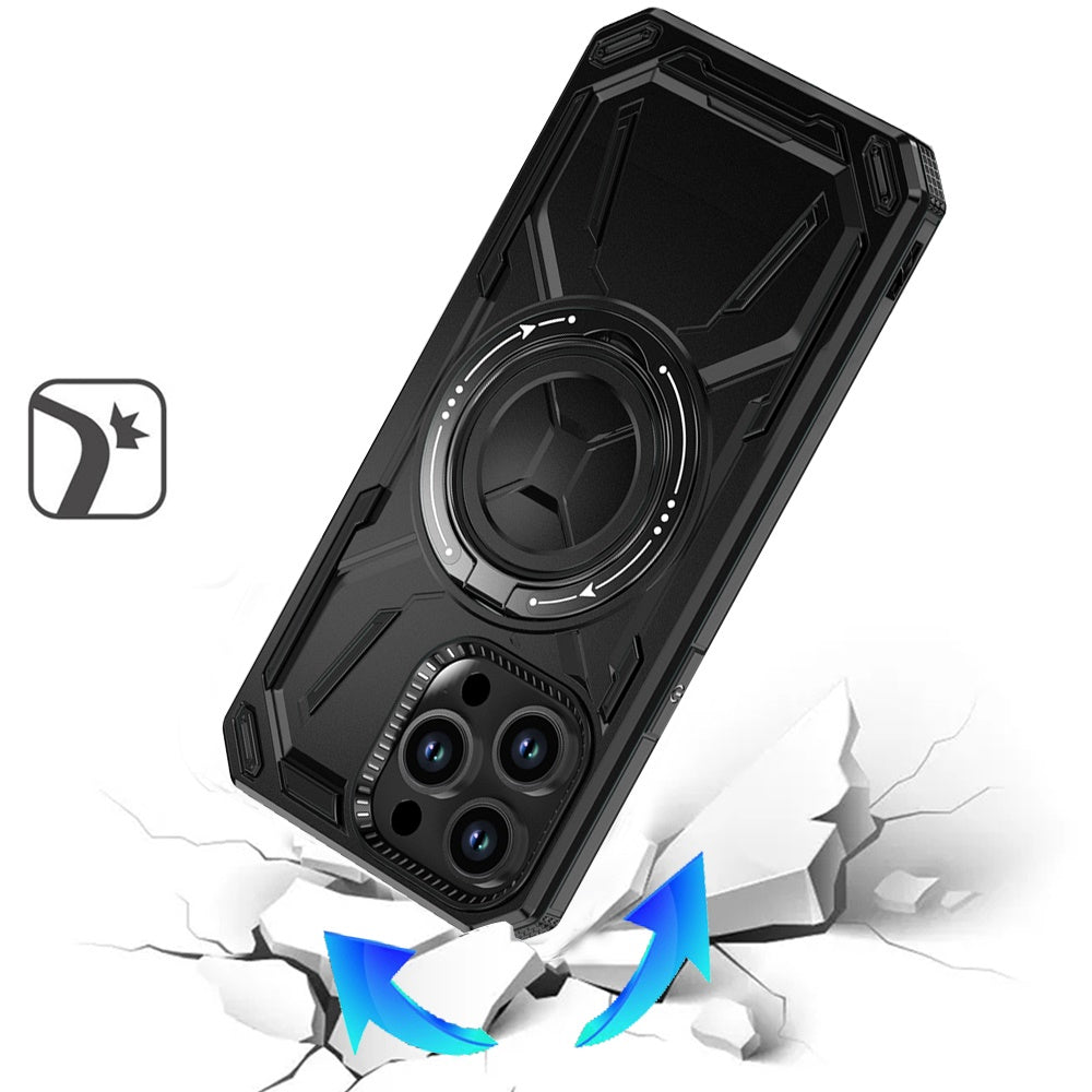 For Apple iPhone 15 Pro Max Hybrid Magnetic Ring and 360° Rotational Kickstand with MagSafe Compatible, Military Grade Drop Protection Case Cover