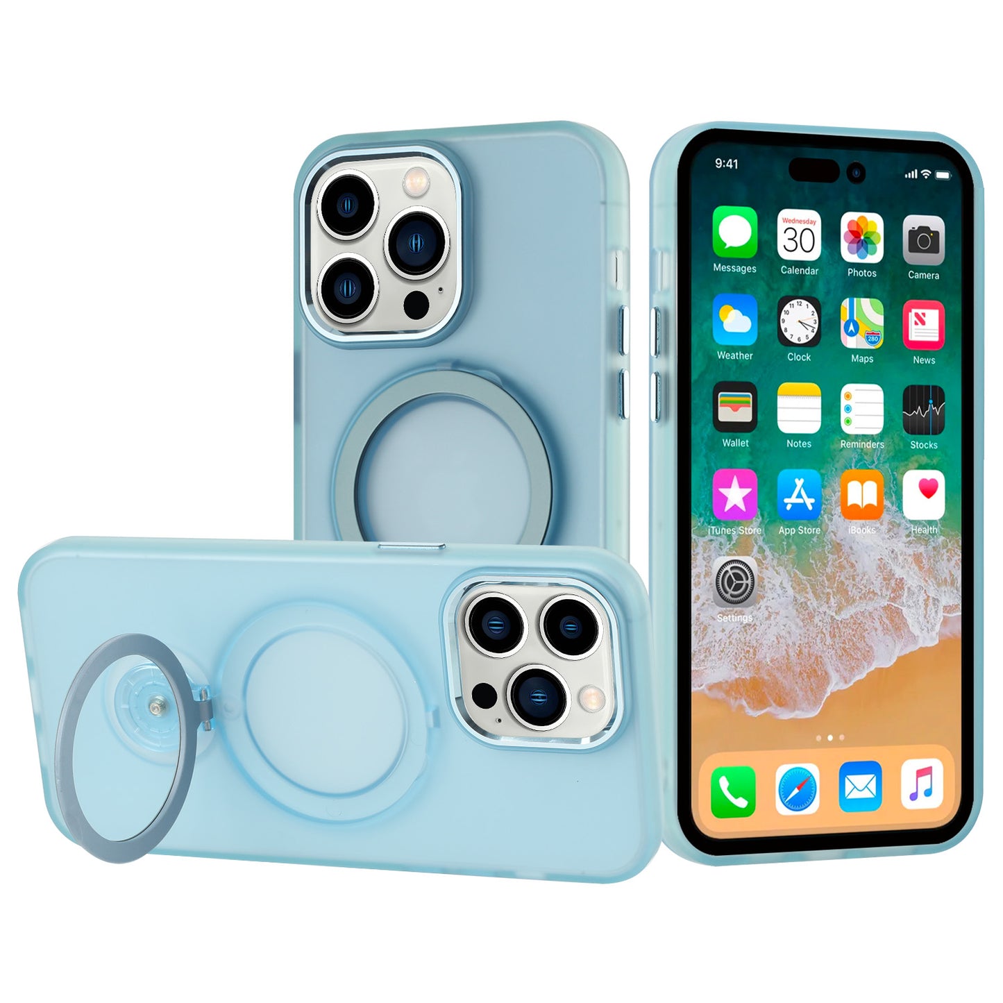 For Apple iPhone 16 Pro (6.3") MagSafe Compatible with 360 degree Circle Ring Stand Magnetic Kickstand Slim Hybrid Case Cover