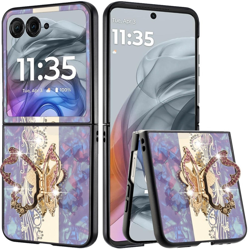 For Motorola Razr Ultra 2025 Diamonds 3D Butterfly Bling Sparkly Glitter Ornaments Engraving Hybrid with Stand Fashion Case Cover Enchanted Butterfly Purple