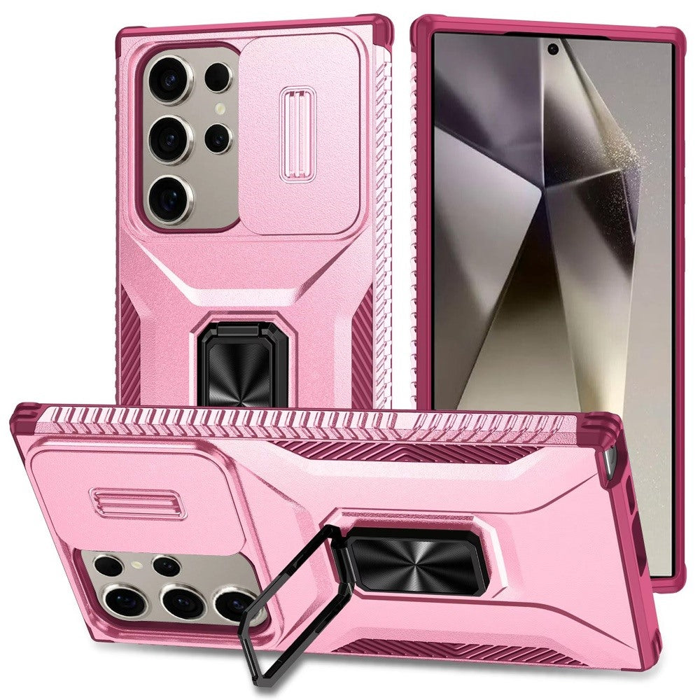 For Samsung Galaxy S25+ /S25 Plus /S24+ Plus Case, Camera Cover with Magnetic Rotation Ring Stand, Military Grade Hybrid Hard TPU Shockproof Case Cover