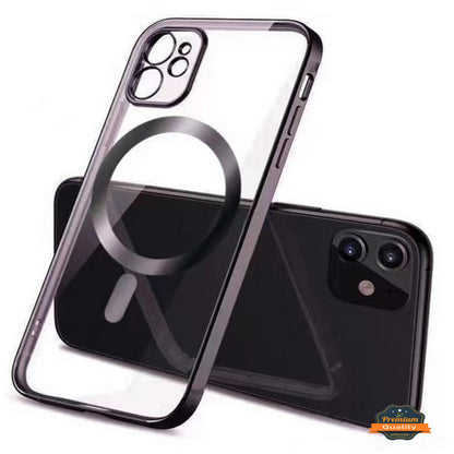 For Apple iPhone 15 Pro (6.1") Hybrid Clear with Plating Chrome Frame & Camera Protection Compatible with Magsafe  Phone Case Cover