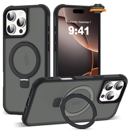For Apple iPhone 17 Translucent Matte Finish, MagSafe Compatible, Built-in Ring Stand, Shockproof Protective Back Case Cover