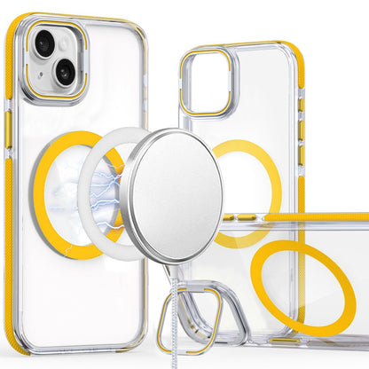 For Apple iPhone 15 Hybrid Clear Back Case with Invisible Camera Bracket Stand, MagSafe Magnetic Circle, Shockproof Color Frame Case Cover