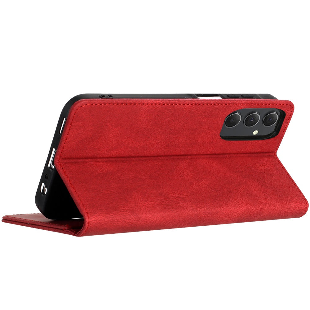 For Apple iPhone 16 (6.1") Premium Wallet PU Vegan Leather ID Credit Card Slot Money Holder with Magnetic Closure Pouch Flip Case Cover Red