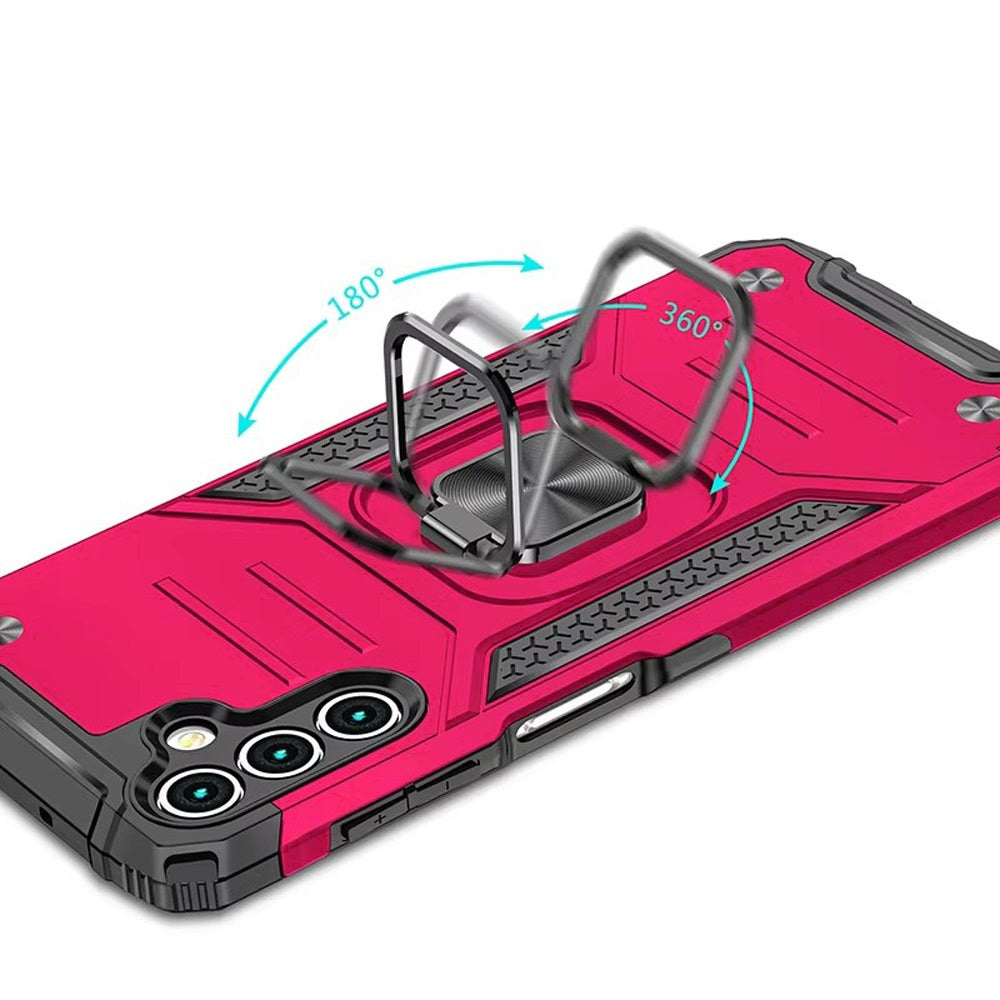 For Samsung Galaxy S25 Fan Edition /Galaxy S25 FE Armor Hybrid Magnetic Stand with Ring Holder Kickstand Shockproof Heavy-Duty Durable Rugged TPU Dual Layer Case Cover Hot Pink