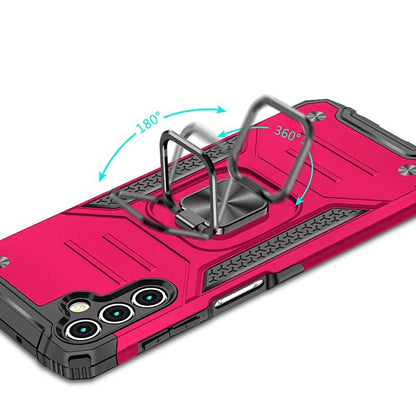 For Samsung Galaxy S25 Fan Edition /Galaxy S25 FE Armor Hybrid Magnetic Stand with Ring Holder Kickstand Shockproof Heavy-Duty Durable Rugged TPU Dual Layer Case Cover Hot Pink