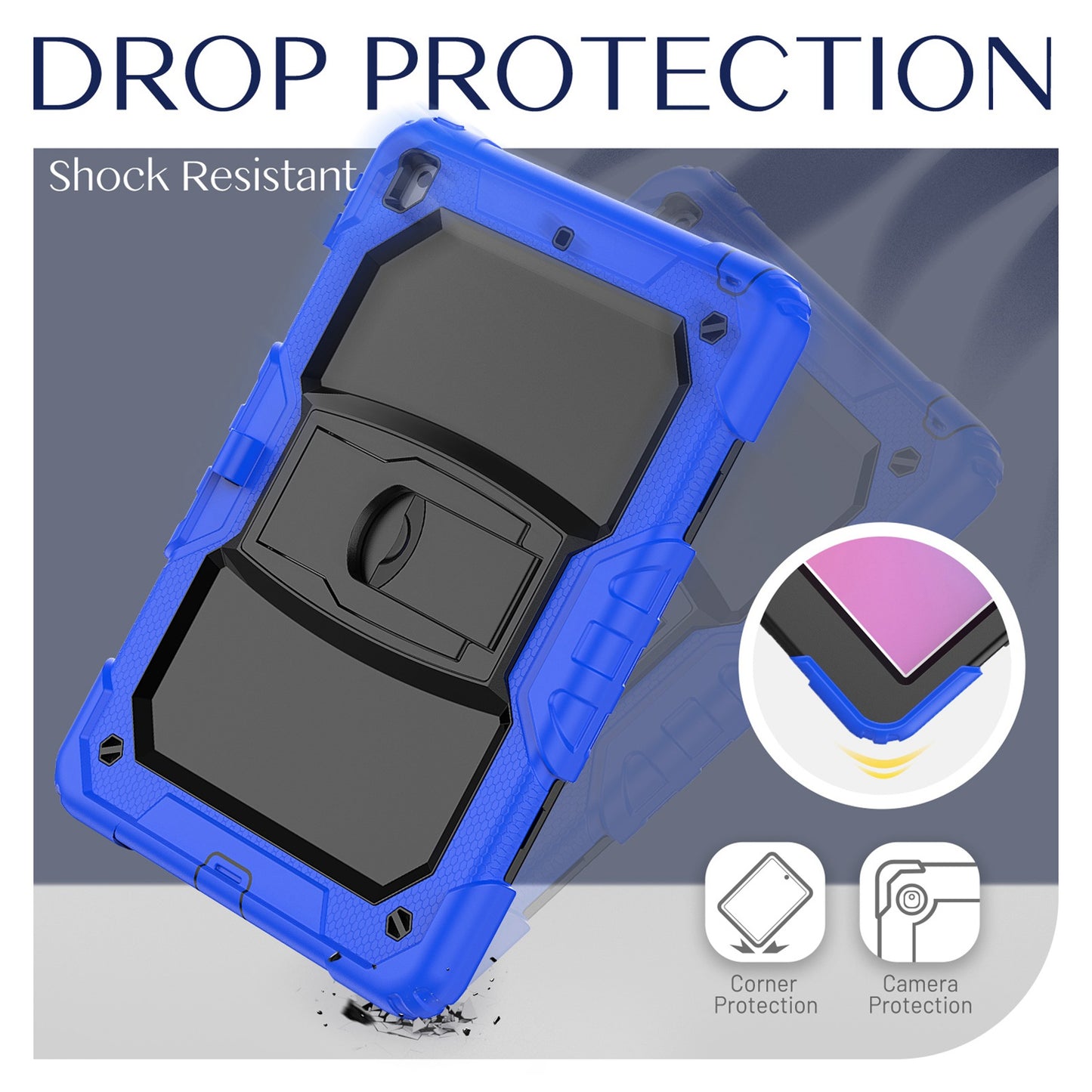 For Heavy Duty Hybrid Full Body 2in1 Rugged Shockproof Drop Protective Tablet with Slide Kickstand Black / Blue Tablet Case Cover