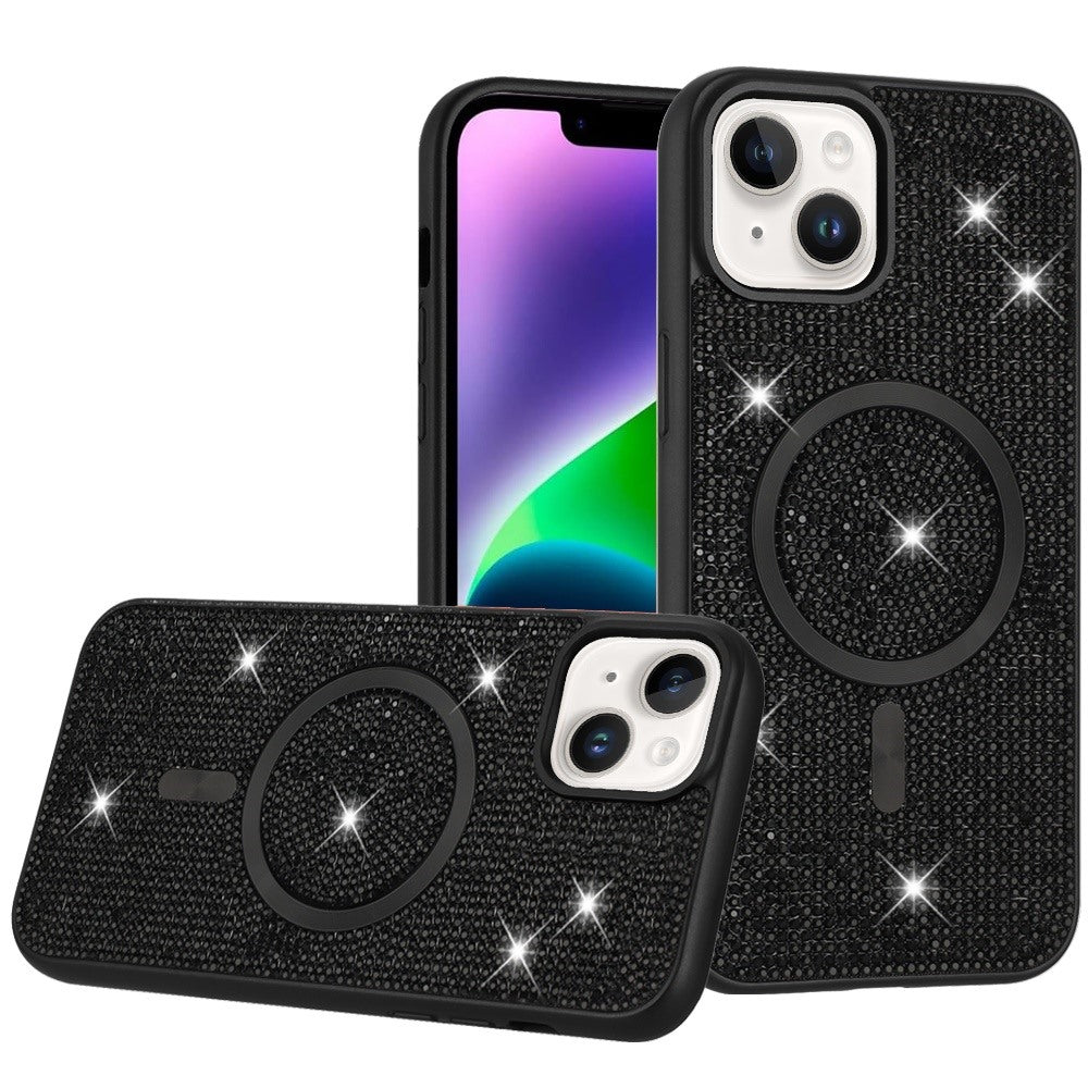 For Apple iPhone 14 Pro Max Diamond Pattern Bling Sparkly Shockproof Protective with Stylish Crystal Design Compatible with Magsafe Case Cover