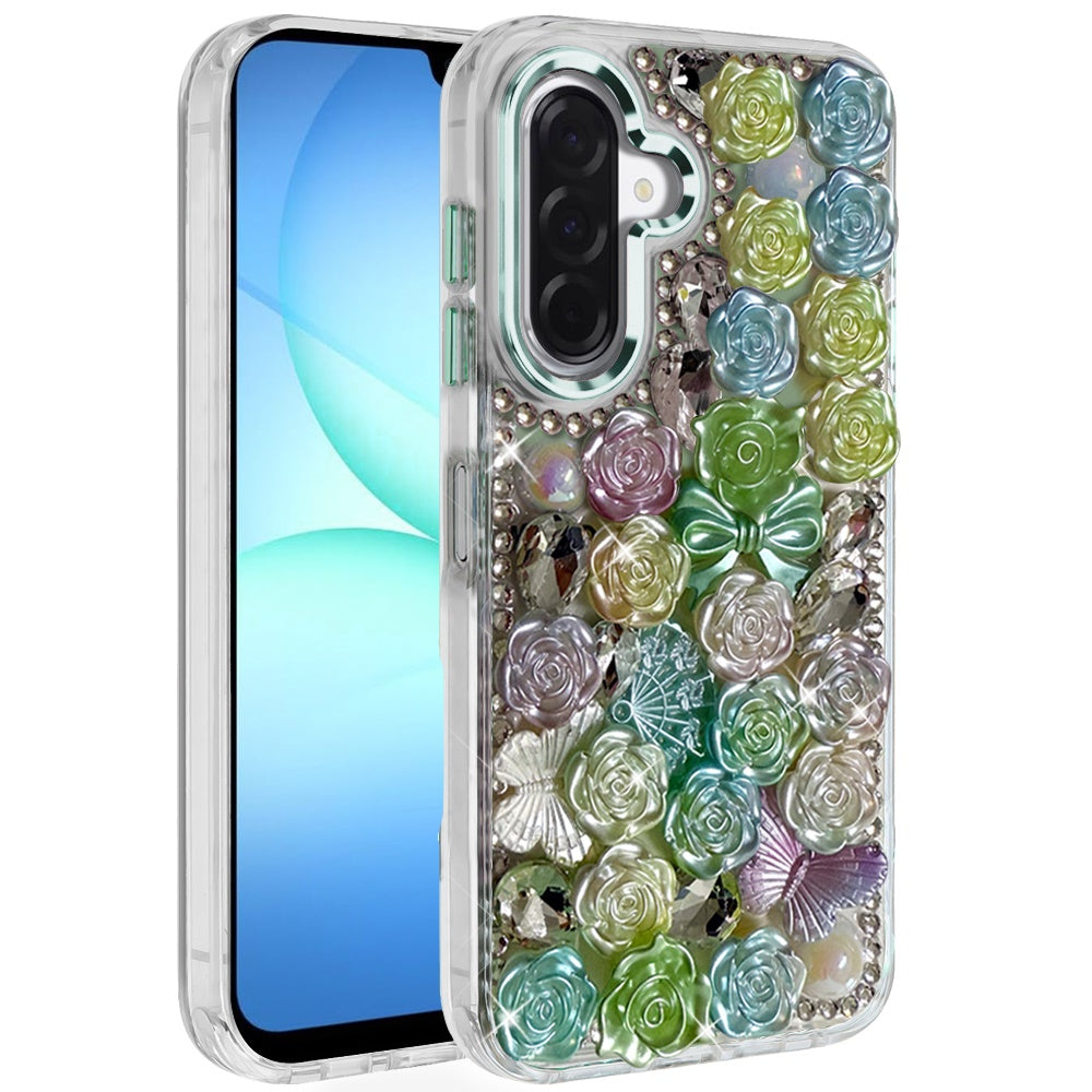 For Samsung Galaxy S25 Fan Edition /Galaxy S25 FE Muti-Color Floral Fashion Bling Crystal 3D Full Diamonds Stones Sparkle Rhinestone Glitter Hybrid Case Cover