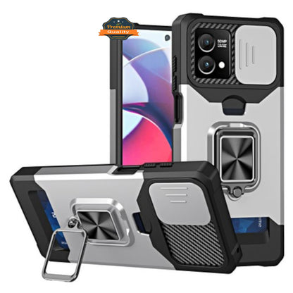 For Motorola Moto G Stylus 5G 2025 Wallet Case with Slide Camera Protector, Credit Card Slot, Ring Sand, Magnetic Car Mount Case Cover
